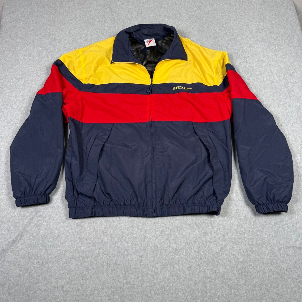 Speedo Vintage 90s Mens Colorblock Windbreaker Preppy Nautical Navy Red Yellow M